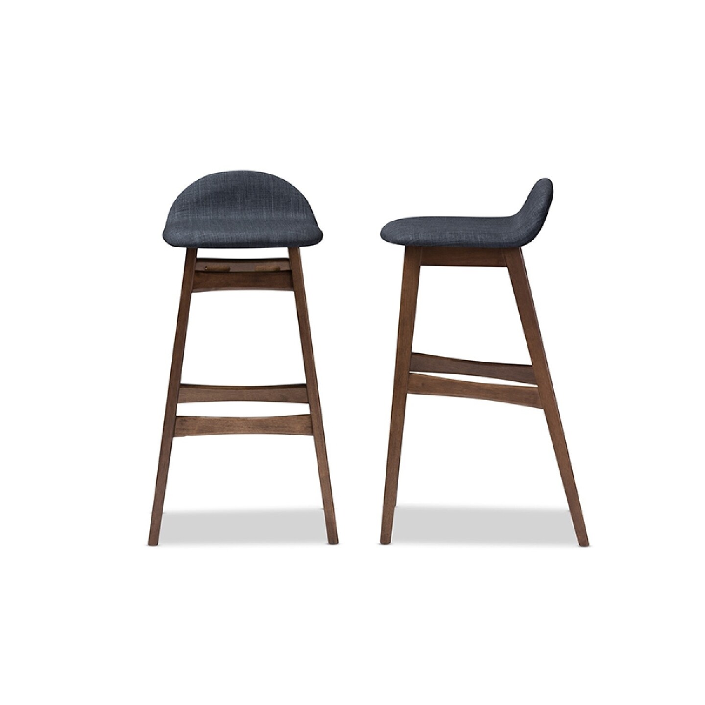 Wholesale Interiors Baxton Studio Bloom Mid-century Retro Modern Style Dark Blue Fabric Upholstered Walnut Wood Finishing 30-Inches Bar Stool (Set of 2)