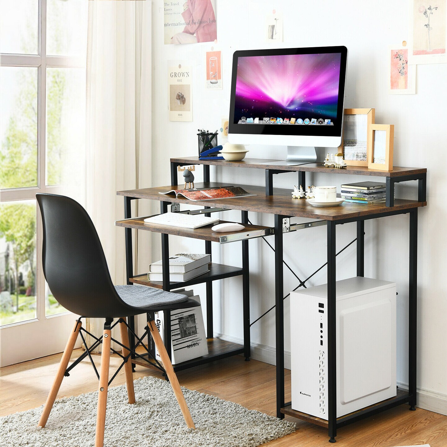 Costway 47&#x27;&#x27; Computer Desk Writing Study Table w/ Keyboard Tray &#x26; Monitor Stand