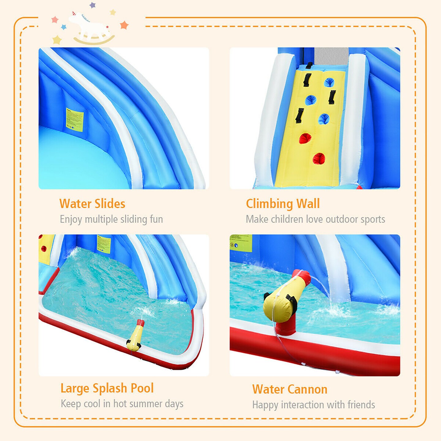 Costway Inflatable Water Slide Animal Shaped Bounce House Castle Splash Water Pool without Blower