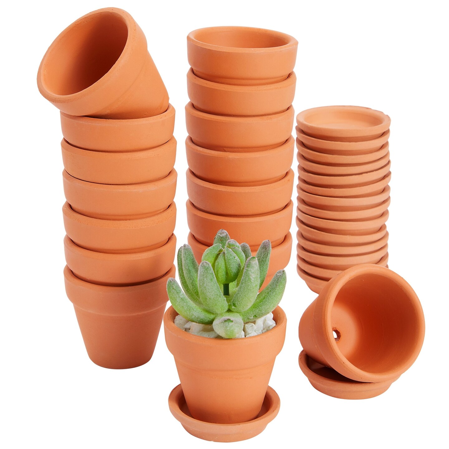 2-Inch 16-Pack Small Terracotta Pots with Saucers and Drainage Hole, Paintable Pottery for Succulents, Plants, Flowers, Cactus, Garden Nursery, and Wedding Decor