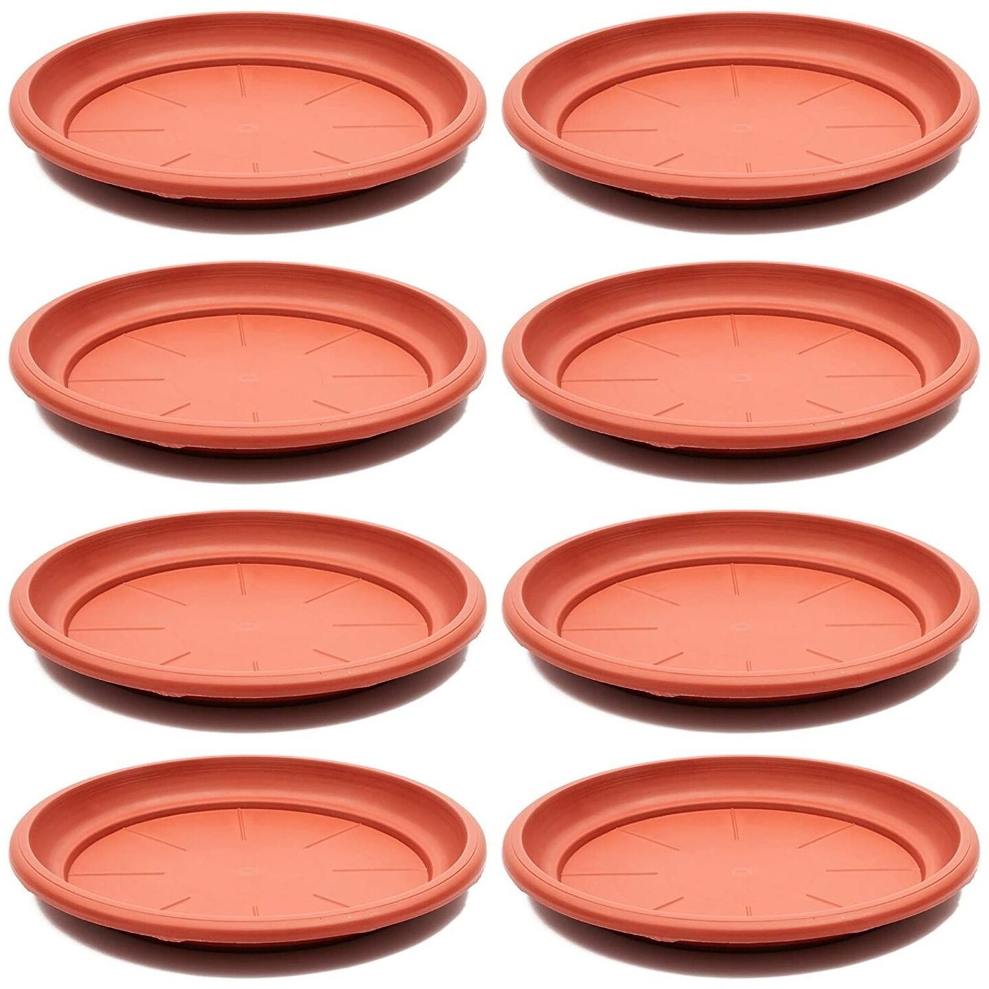 8-Pack Round Plastic Plant Saucer Drip Trays, Terracotta Flower Pot Saucers, Dish for Indoors, Outdoors, Garden, Potted Plants, Home, Patio, Tabletop Planter Base, Terra Cotta Plate Set (12-inch)