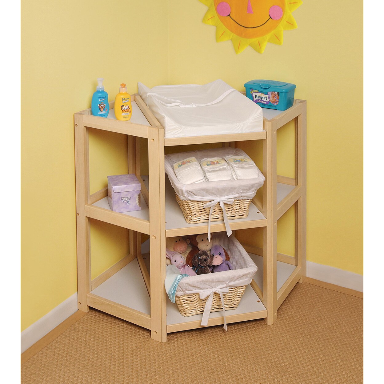 Badger Basket Co. Natural Diaper Corner Baby Changing Table