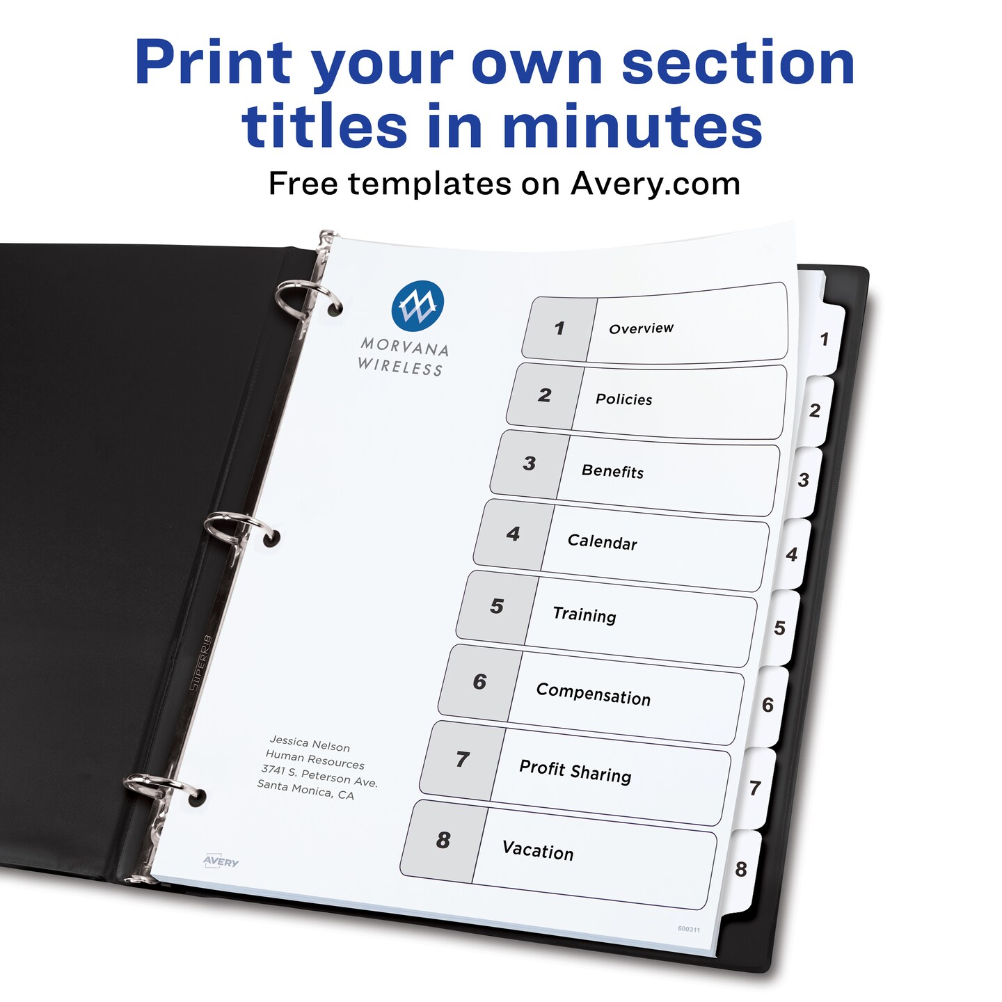 Avery Ready Index 8 Tab Binder Dividers, Customizable Table of Contents, Classic White Tabs, 3 Sets (11076)
