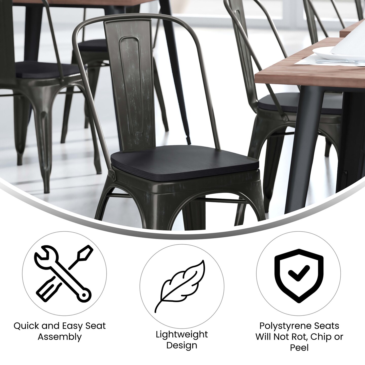 Emma and Oliver Perth Metal Stacking Dining Chairs with Poly Resin Seats for Indoor/Outdoor Use