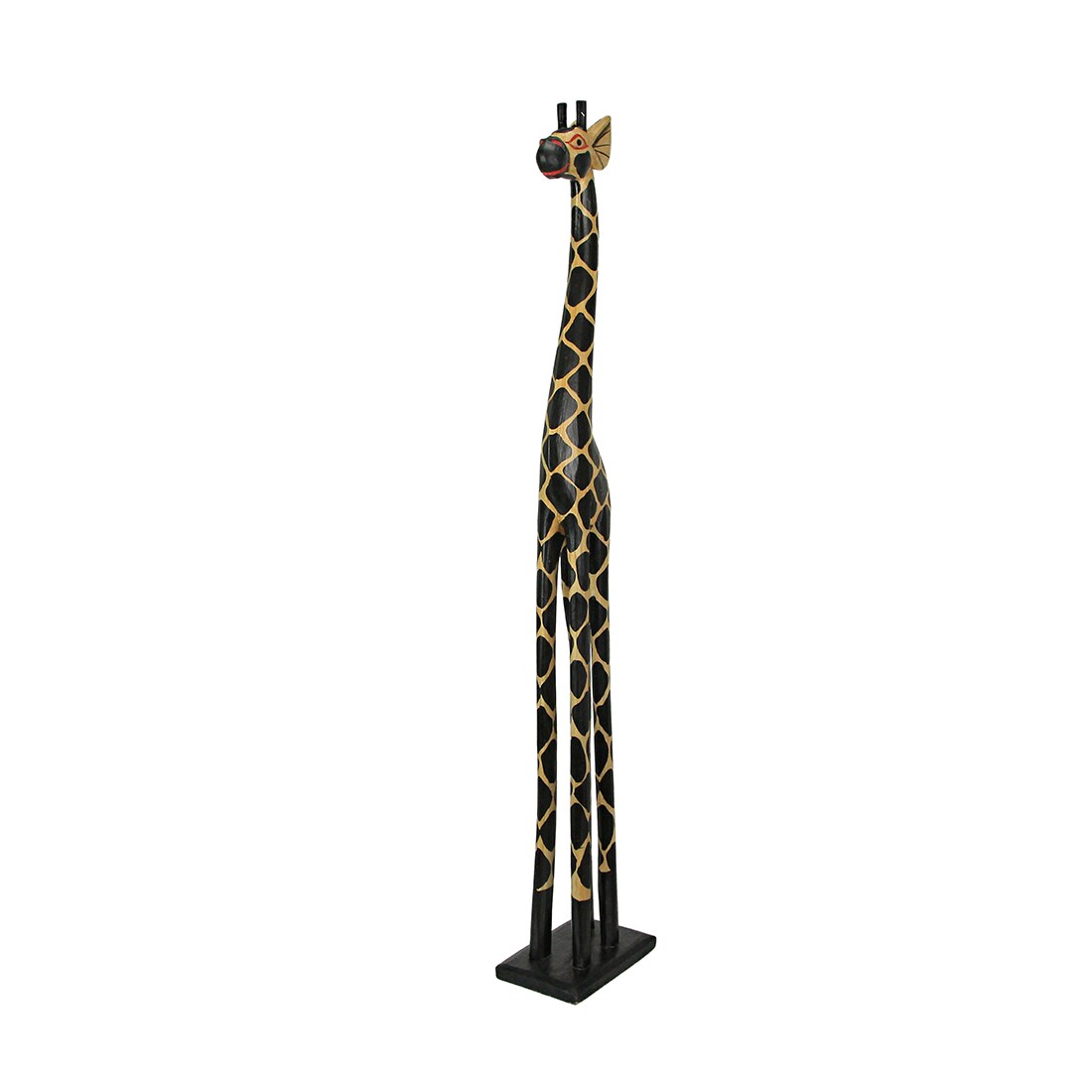 Hand Carved and Painted 36 Inch High Wooden Giraffe and Zebra Floor Statues
