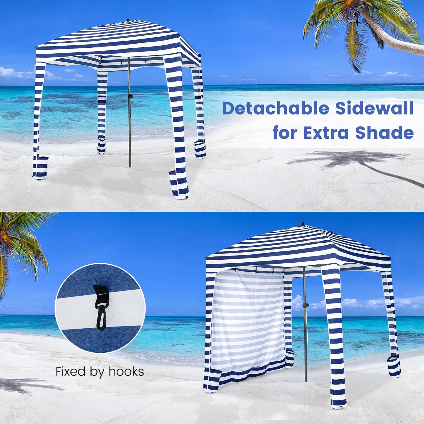 Costway 6 x 6FT Foldable Beach Cabana Tent with  Carrying Bag Detachable Sidewall