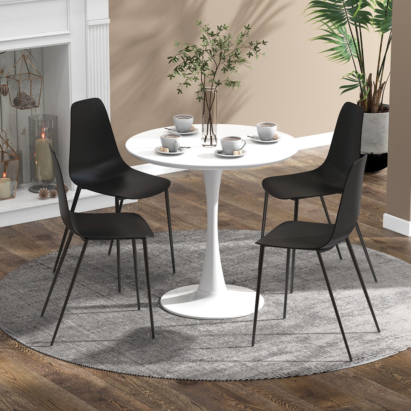 Costway Armless Dining Chair Set of 4 Home Heavy-duty Metal Leg Leisure Chair Black/White