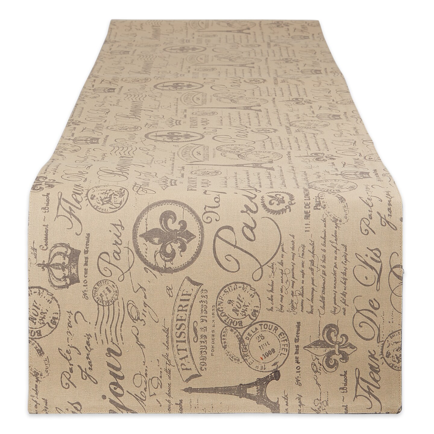Contemporary Home Living Beige and Brown French Flourish Printed Rectangular Table Runner 72&#x22;