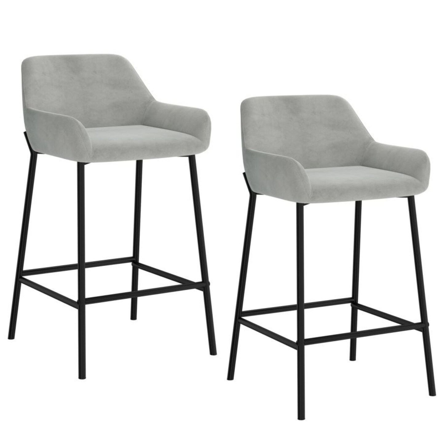Contemporary Home Living Cushioned Counter Stool - 34.5&#x22; - Set of 2 - Gray and Black
