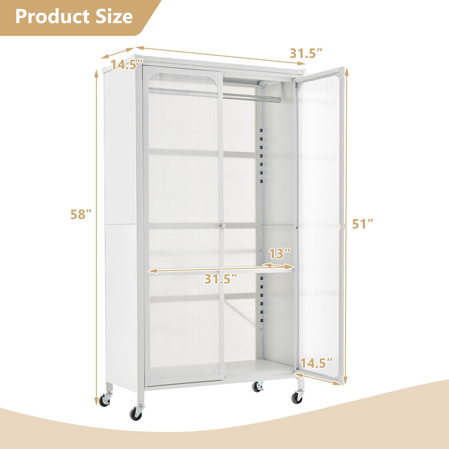 Costway Storage Wardrobe Cabinet Mobile Armoire Closet with Hanging Rod &#x26; Adjustable Shelf