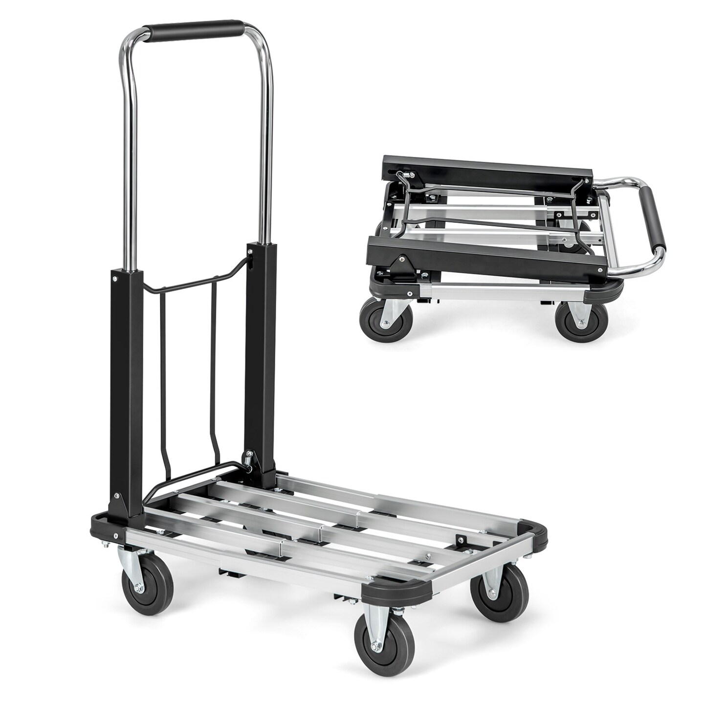 Costway Folding Platform Truck 330LBS Aluminum Push Cart Adjustable Length with 4 Wheels