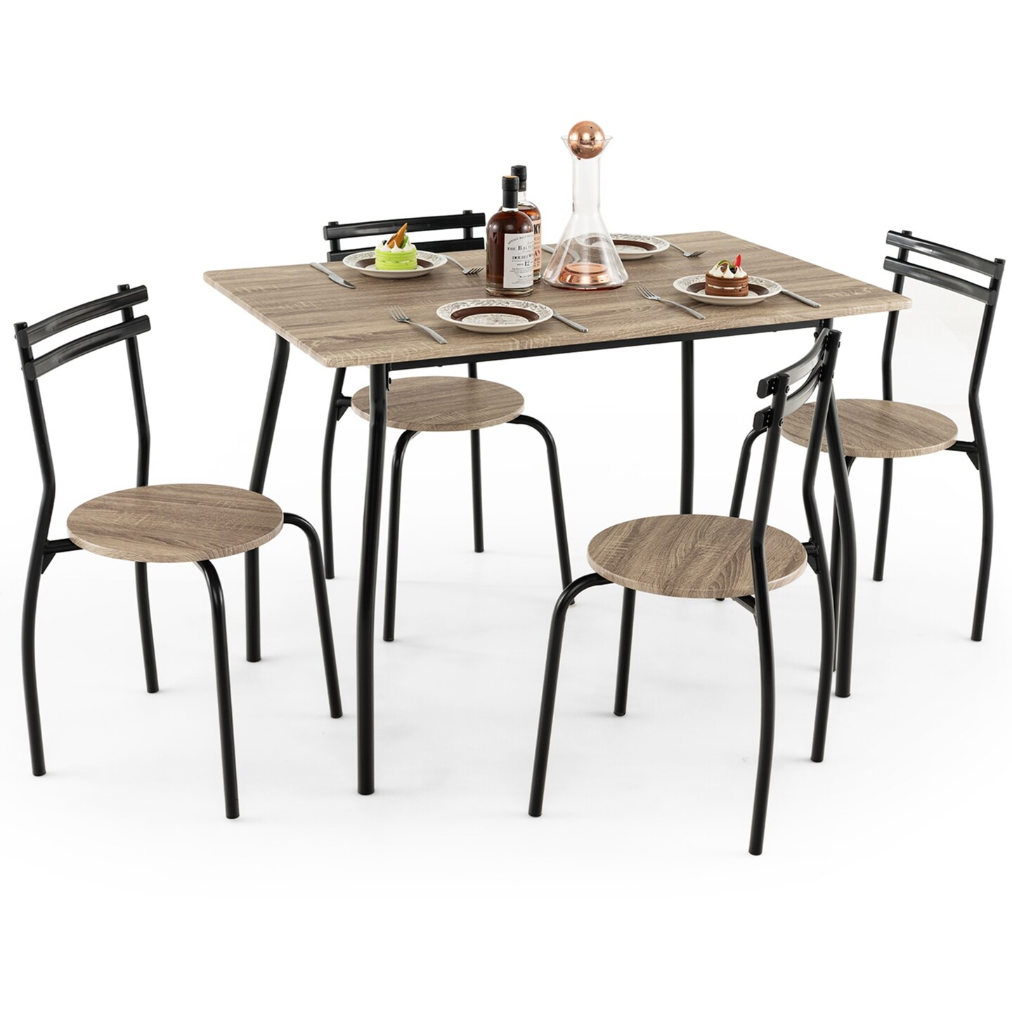 Costway 5PCS Dining Table Set 4 Chairs Wood &#x26; Metal Frame Space-saving Kitchen Furniture