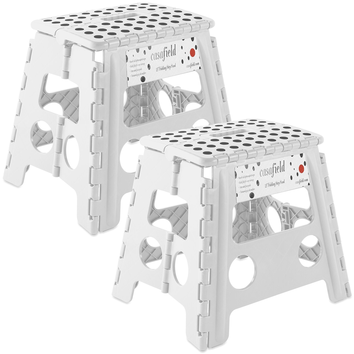 Casafield Folding Step Stools with Handle (Set of 2) - Portable Collapsible Small Plastic Foot Stool - Use in the Kitchen, Bathroom and Bedroom