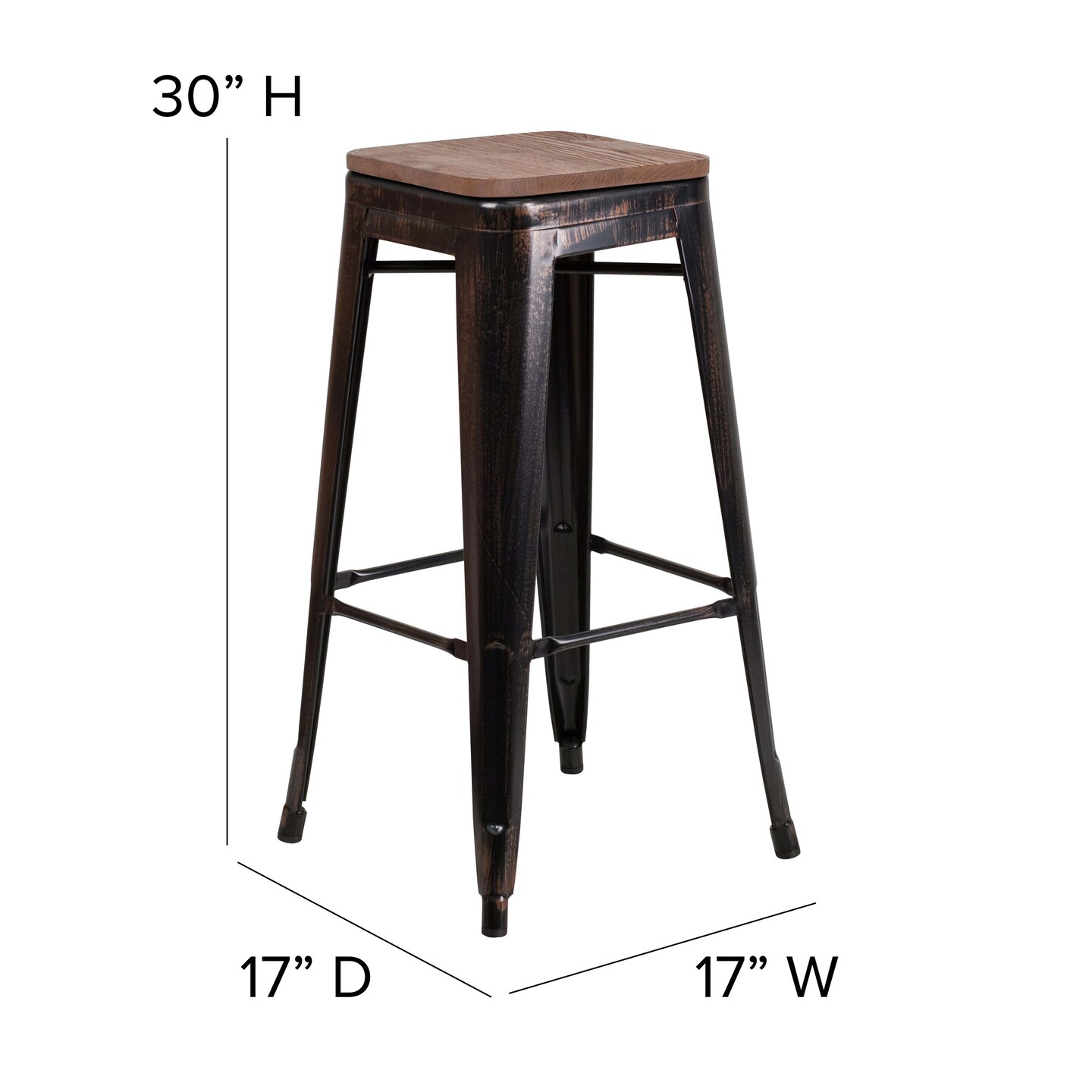 Merrick Lane Dalton Series Backless Metal Dining Stool with Wooden Seat for Indoor Use
