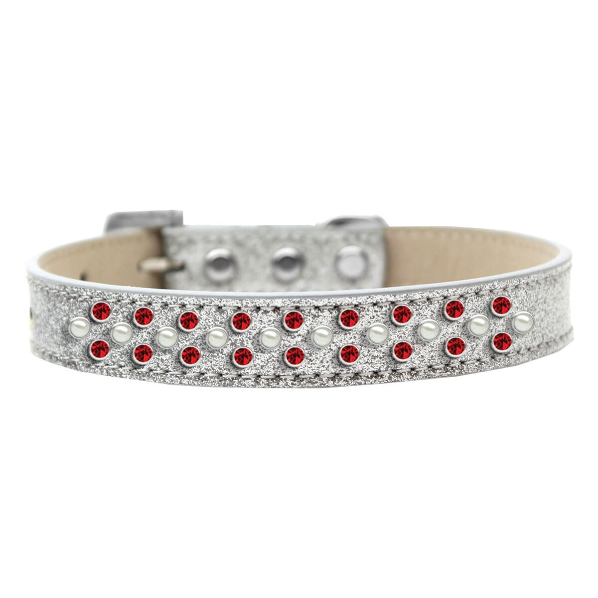 Mirage Pet Products Sprinkles Ice Cream Dog Collar Pearl and Red Crystals Size 14 - Silver