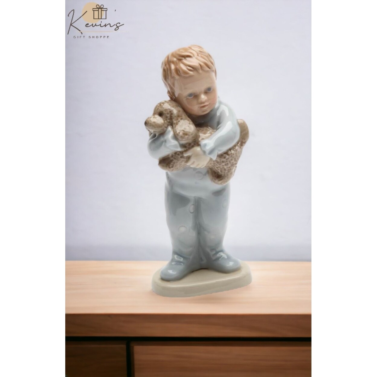Ceramic Little Boy Holding Puppy Dog Figurine Home Decor Gift Idea or Home D&#xE9;cor
