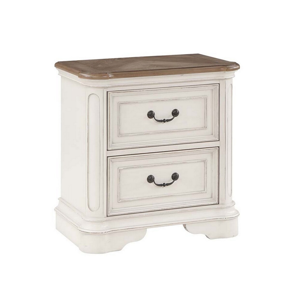 Saltoro Sherpi Rigel 28 Inch Transitional Wood Nightstand, 2 Drawers, Antique White, Brown