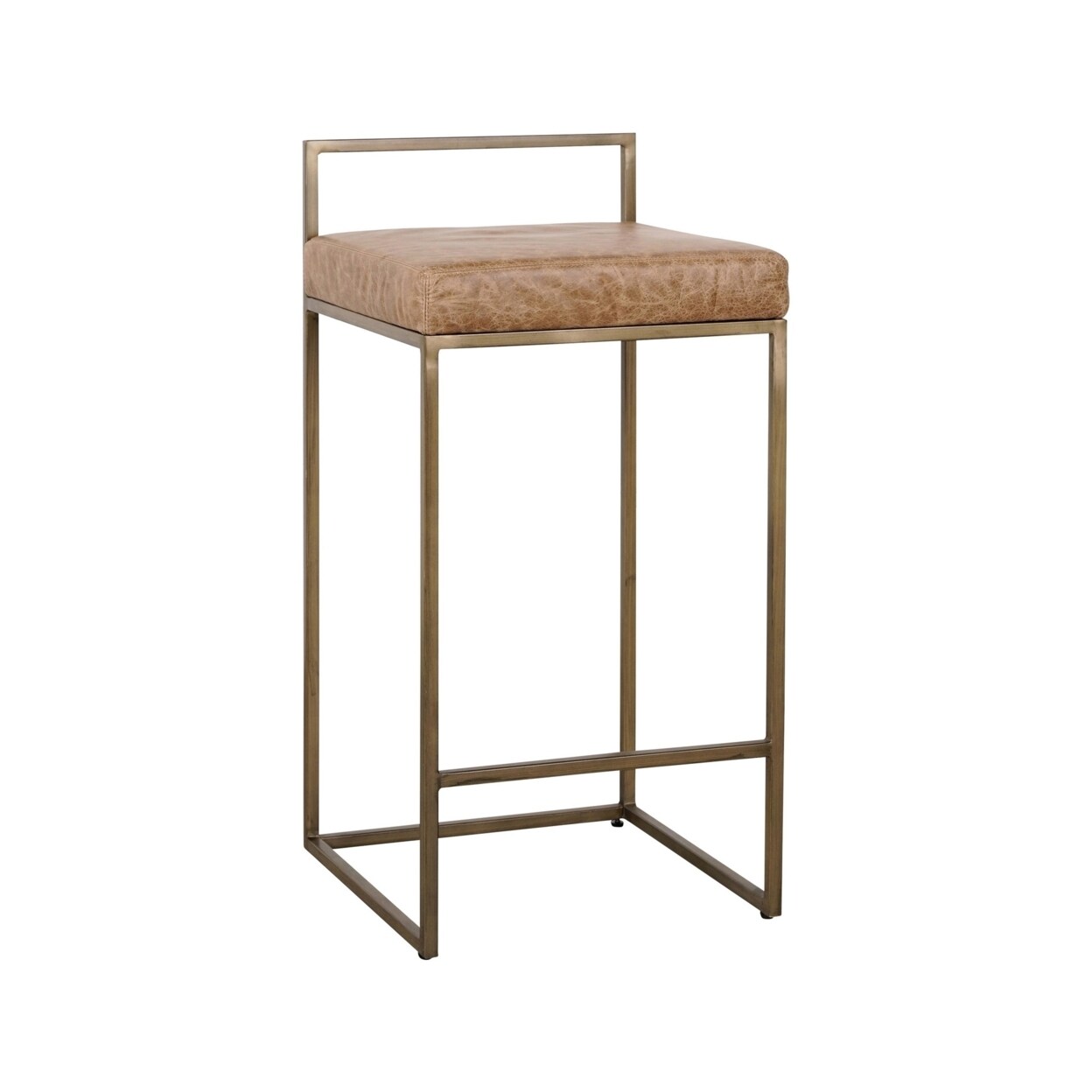 Saltoro Sherpi Wes 26 Inch Counter Height Stool, Iron Frame, Light Brown Top Grain Leather-