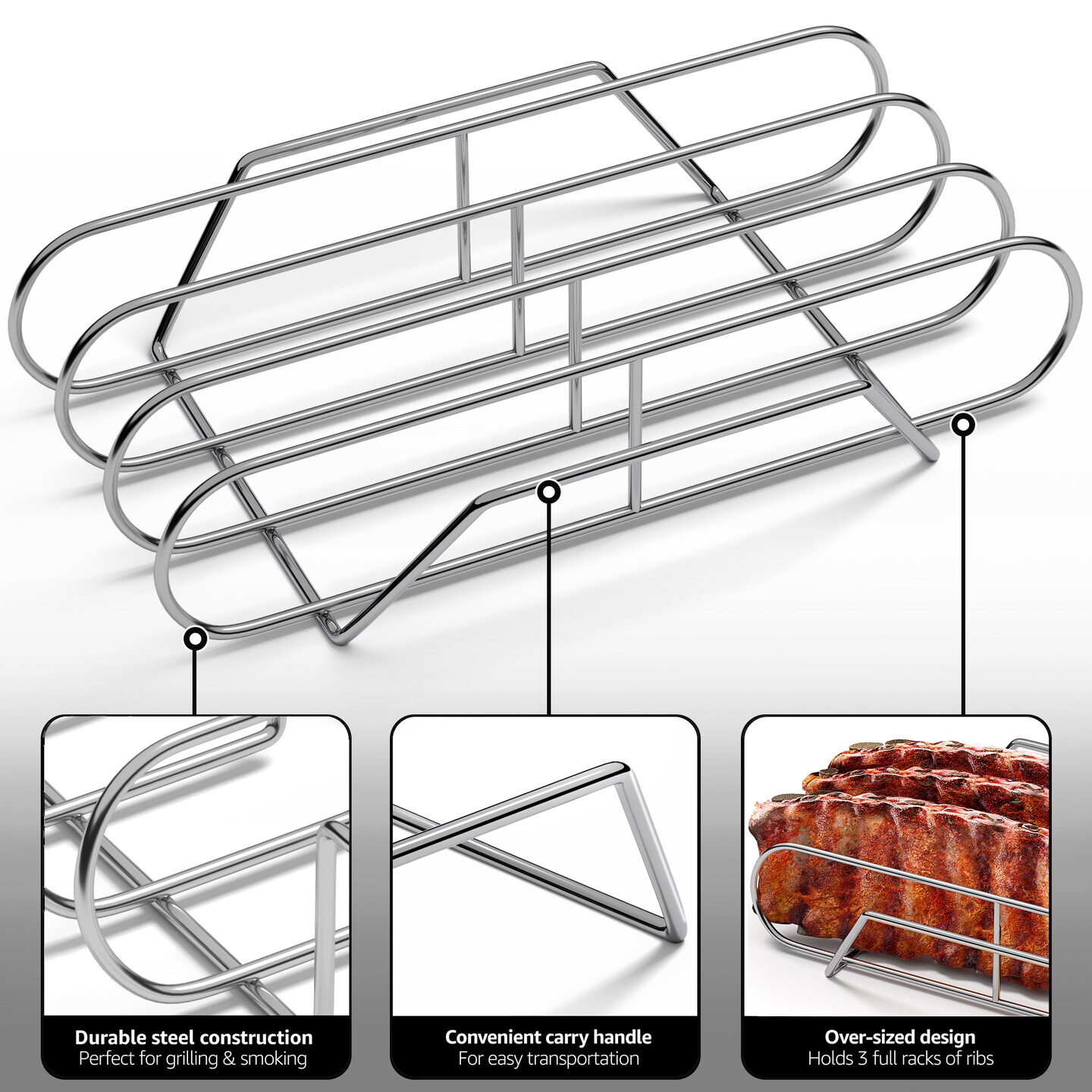 Sorbus Non-Stick Rib Rack XL - Porcelain Coated Steel Roasting Stand - Holds 3 Full Rib Racks for Grilling &#x26; Barbecuing