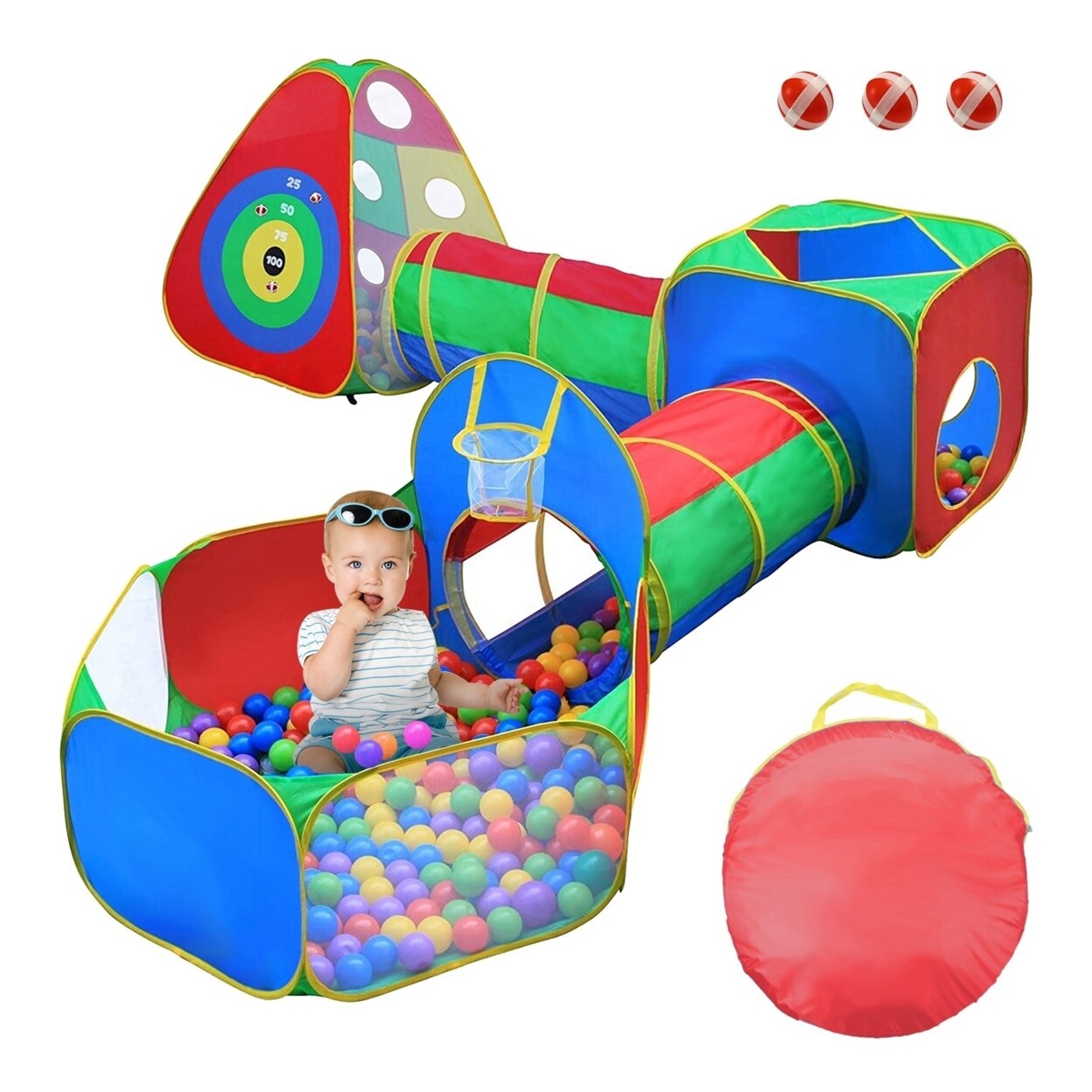 Global Phoenix 5Pcs Kids Ball Pit Tents Pop Up Playhouse with 2 Crawl Tunnel and 2 Tent For Boys Girls Toddlers