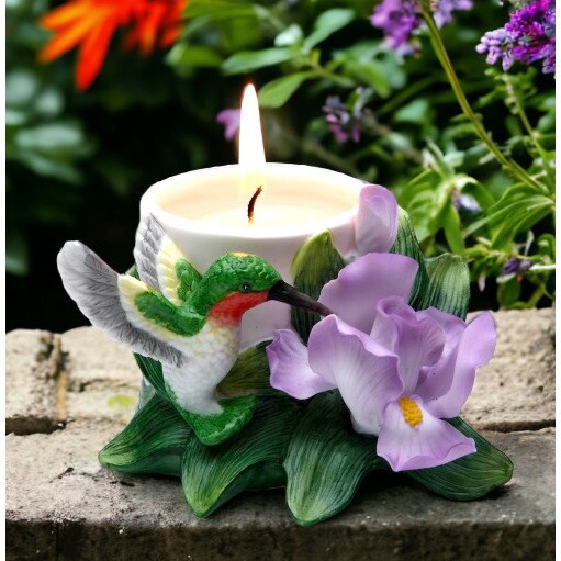 Ceramic Hummingbird Candle Holder With Iris Flower