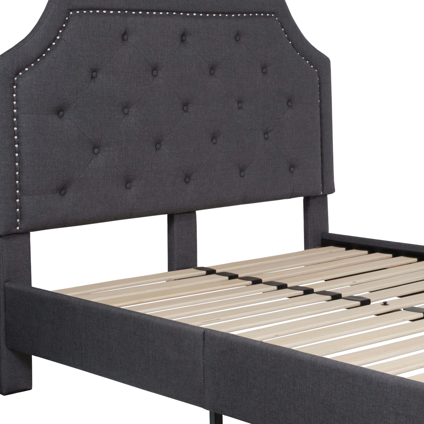 Merrick Lane Provence Platform Bed with Slatted Support Contemporary Tufted Upholstery with Accent Nail Trim