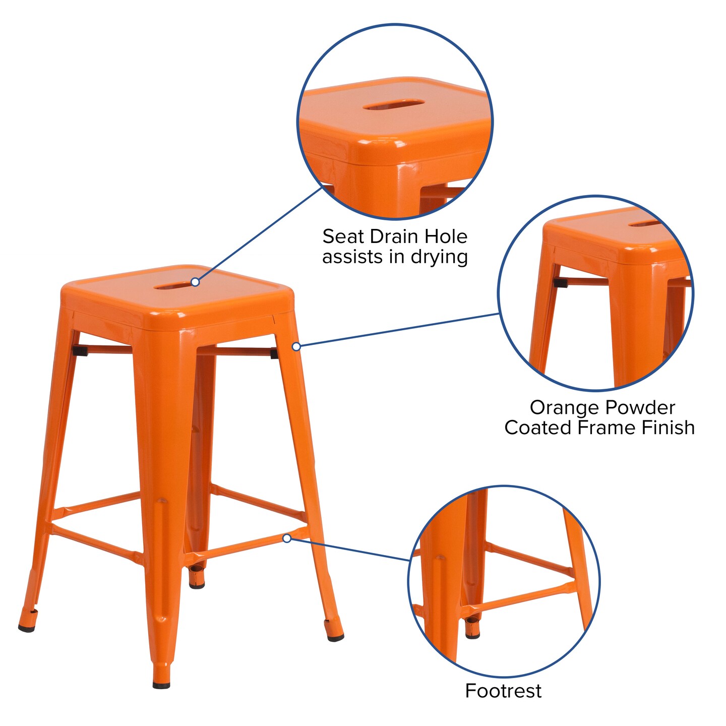 Merrick Lane Newark Series Backless Metal Stool with Square Seat for Indoor-Outdoor Use