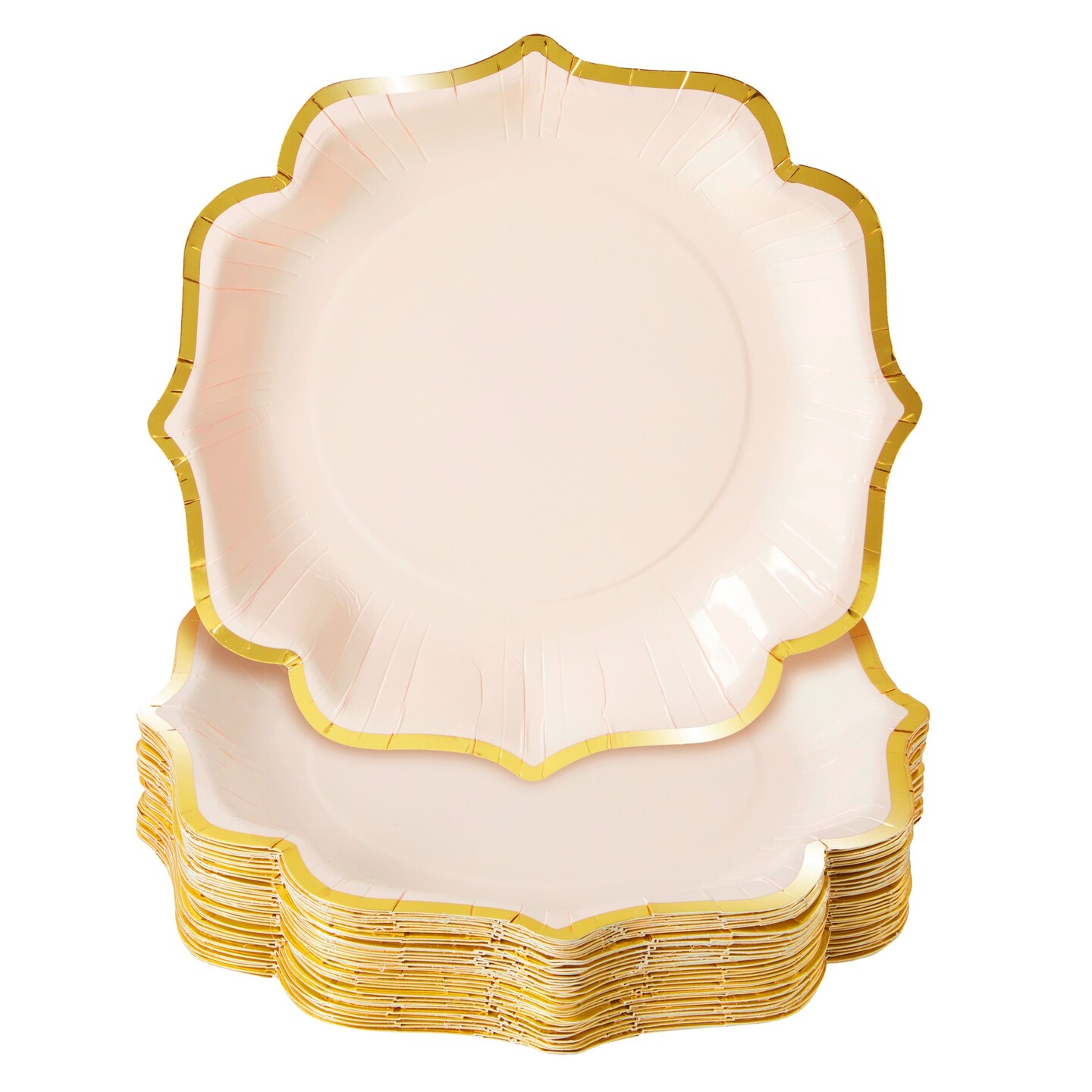 48-Pack Pink Scalloped Paper Party Plates with Gold Foil Edges (9 in)