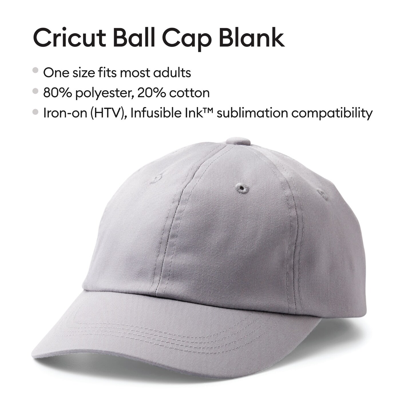 Cricut Ball Cap Blank, Sublimation Ball Cap, Solid Color Sublimation Hat - Gray