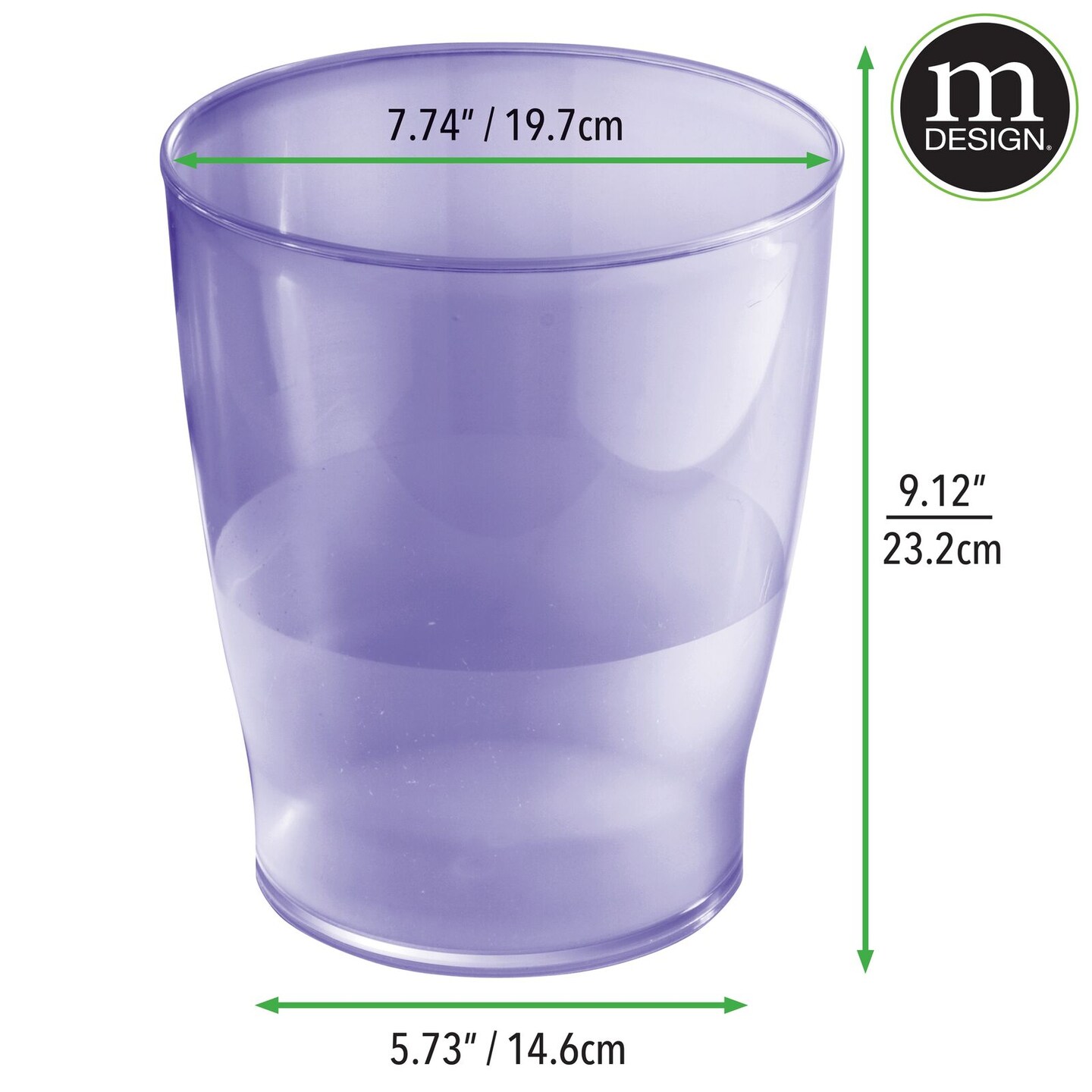 mDesign Slim Plastic Small Round Trash Can Wastebasket Garbage Bin
