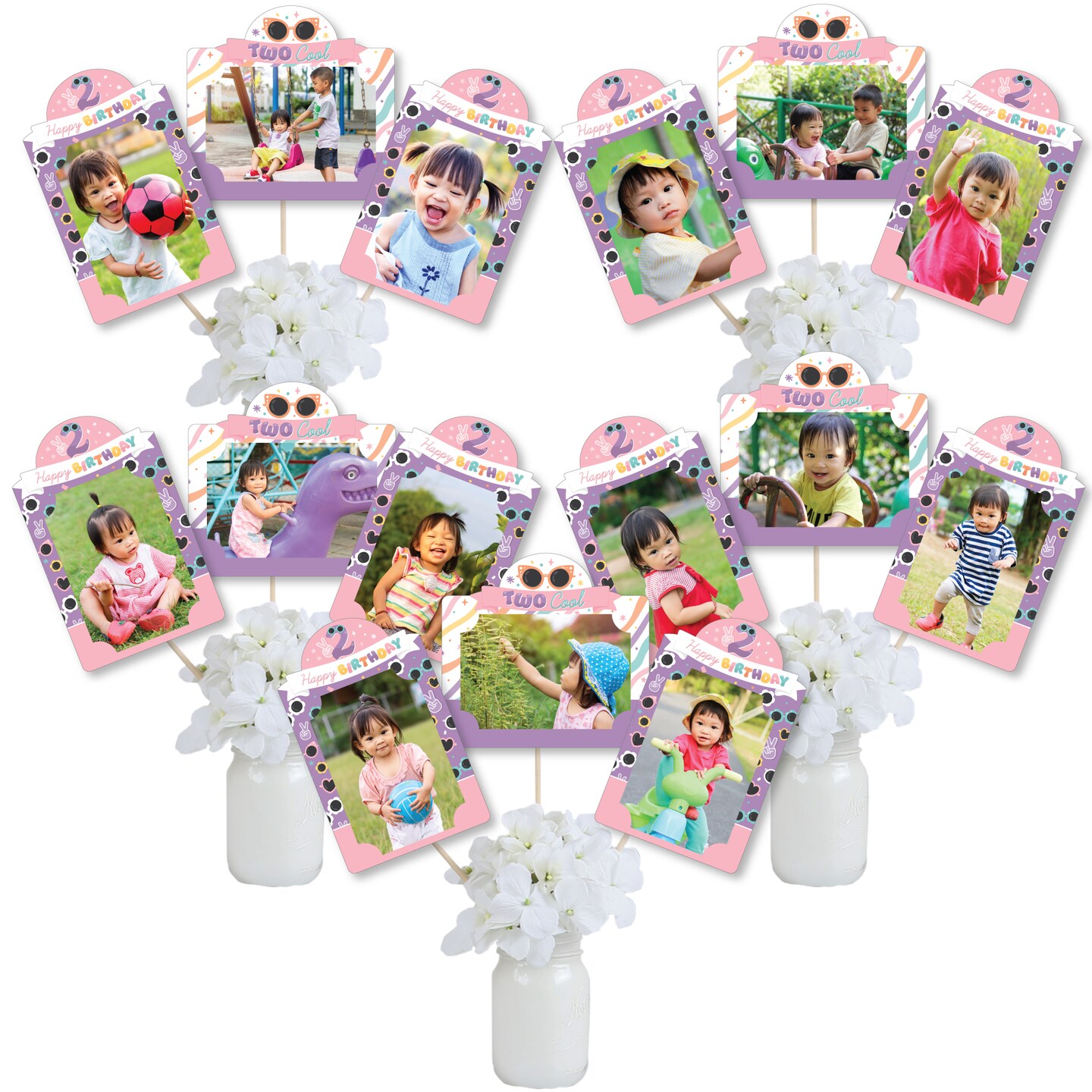 Big Dot of Happiness Two Cool - Girl - Pastel 2nd Birthday Party Picture Centerpiece Sticks - Photo Table Toppers - 15 Pieces