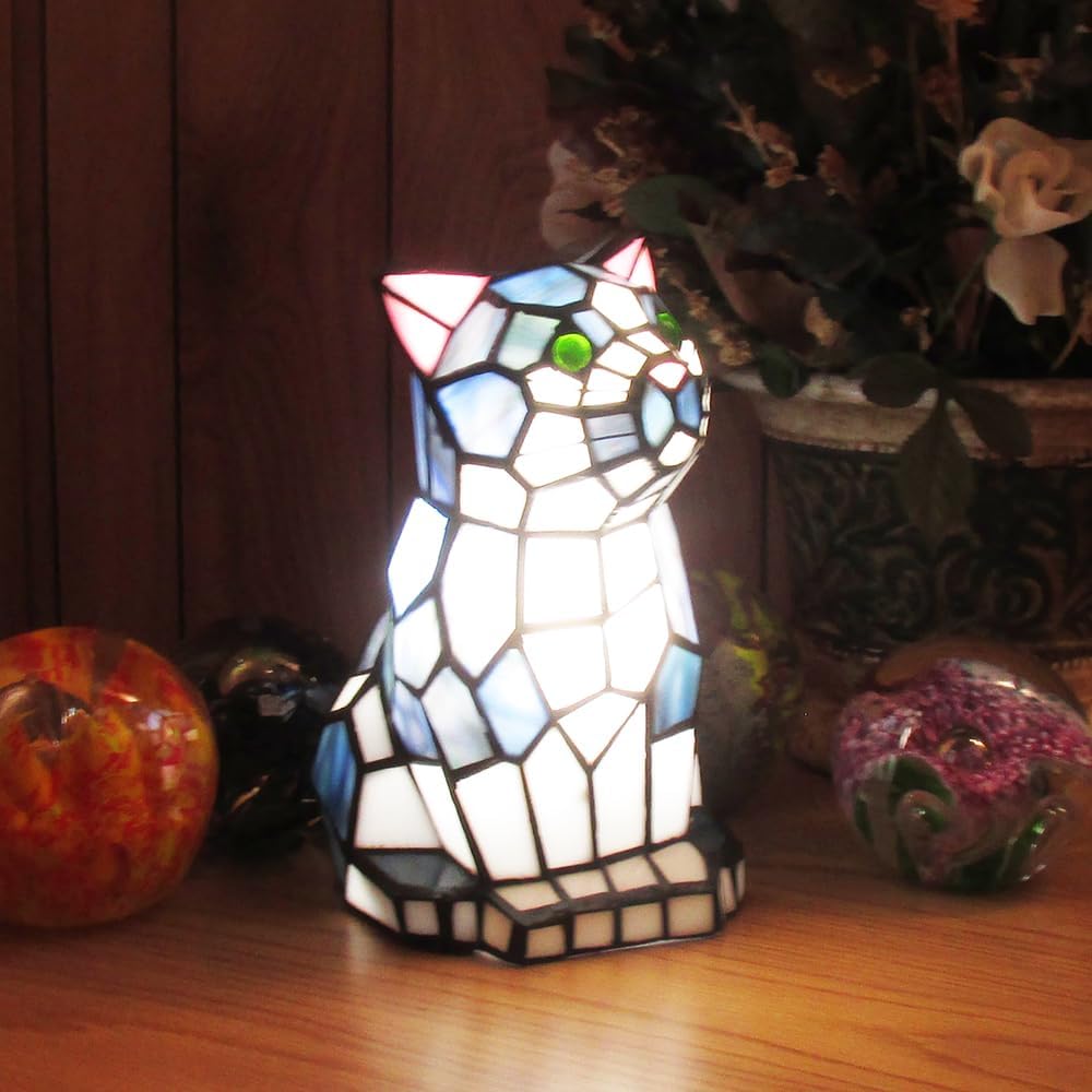 Kitty Tiffany Stained Glass Lamp Base - Perfect for a Living Room, Bedroom, Office, &#x26; More