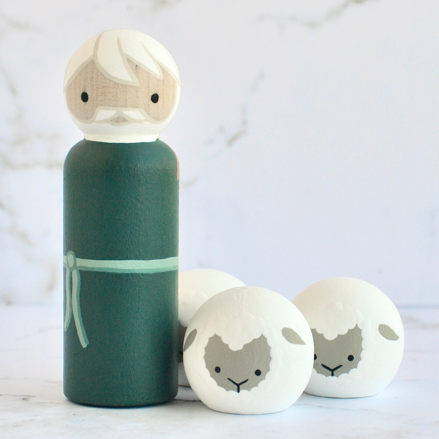 Peg Doll Nativity Pink and Green Full Sized 14 Pieces