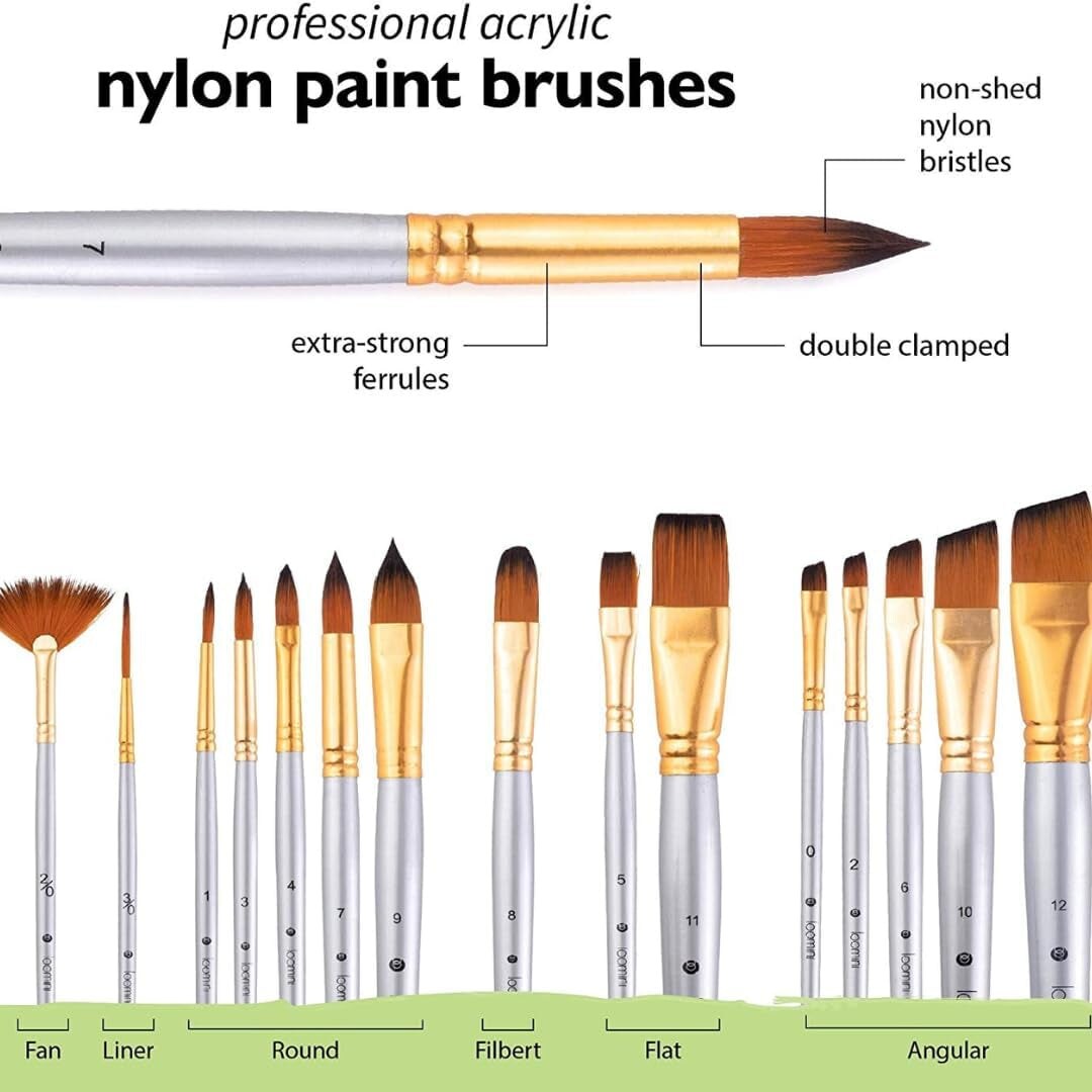 Artist Paint Brush Set 16Pc - Includes Palette Knife, Sponge, Organizing Case for Watercolor, Acrylic, Oil Painting - Professional Painting Brushes for Kids, Adults &#x26; Artists