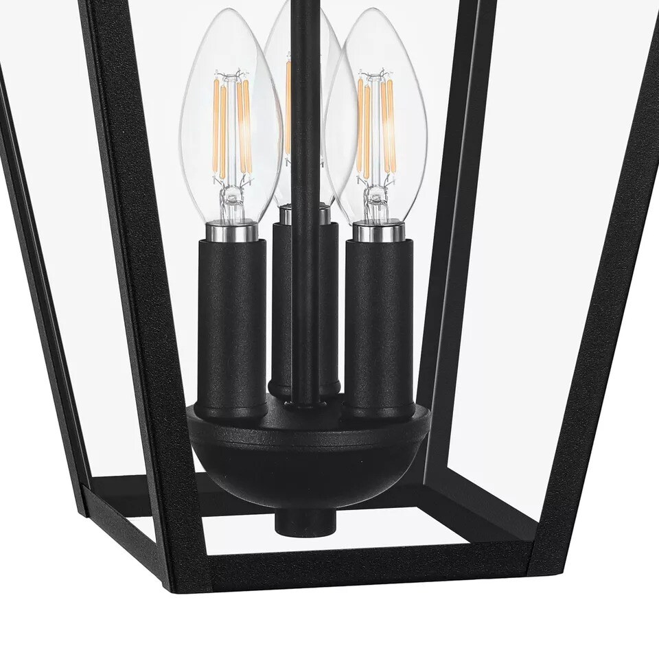 3-Light Outdoor Pendant Light Metal Glass Outdoor Hanging Light Ceiling Mount