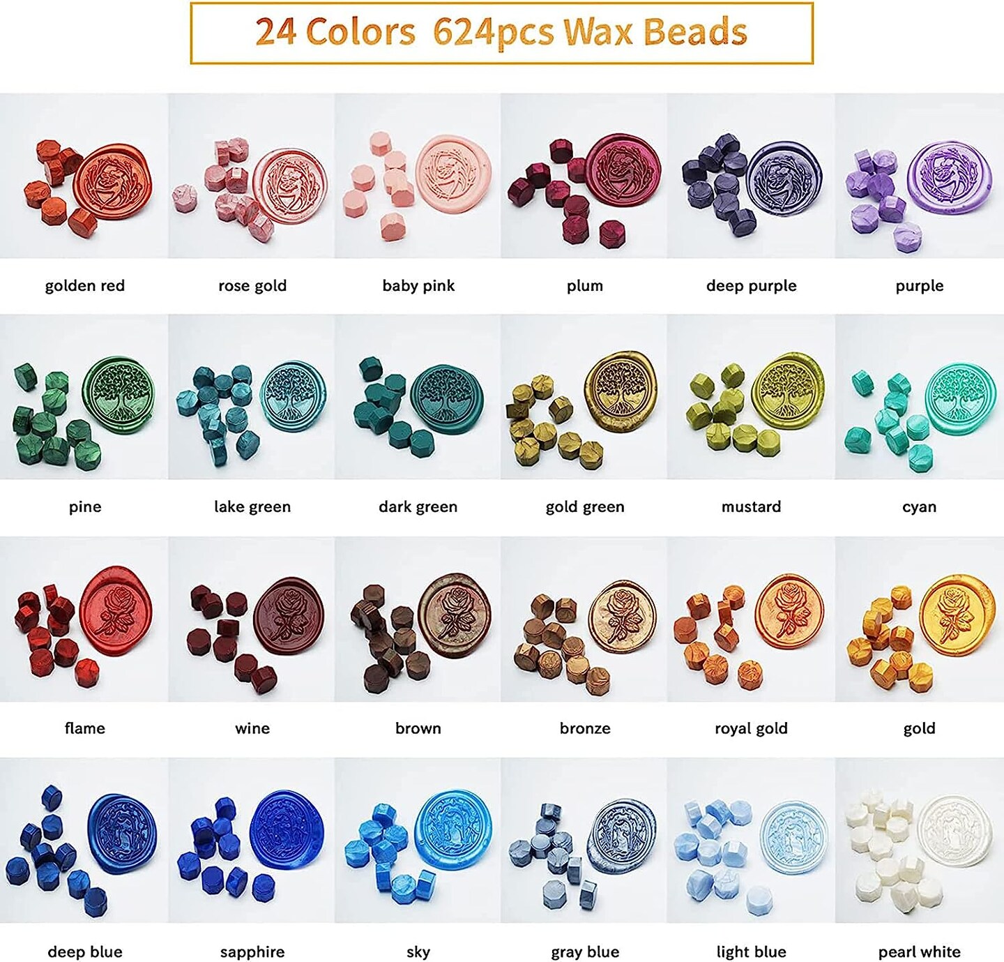 Wax Seal Kit with Gift Box, 624 Pcs Wax Seal Beads with 2 Pcs Wax Seal Stamps, Sealing Wax Warmer, Wax Seal Metallic Pen, Envelope, Candles, Wax Seal Stamp Kit for Gift and Craft