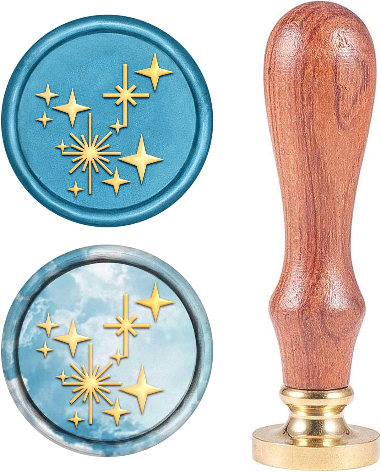 Star Wax Seal Stamp Four-Pointed Star Vintage Sealing Wax Stamp Stars Retro 25mm Removable Brass Head with Wooden Handle for Wedding Invitations Envelopes Wine Packages Greeting Cards