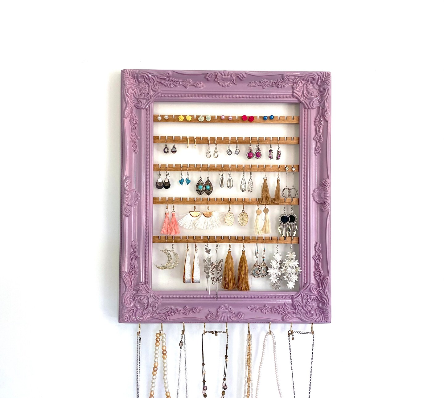 Wall mounted hotsell shelf and earring organizer, Earring holder, Hanging shelf