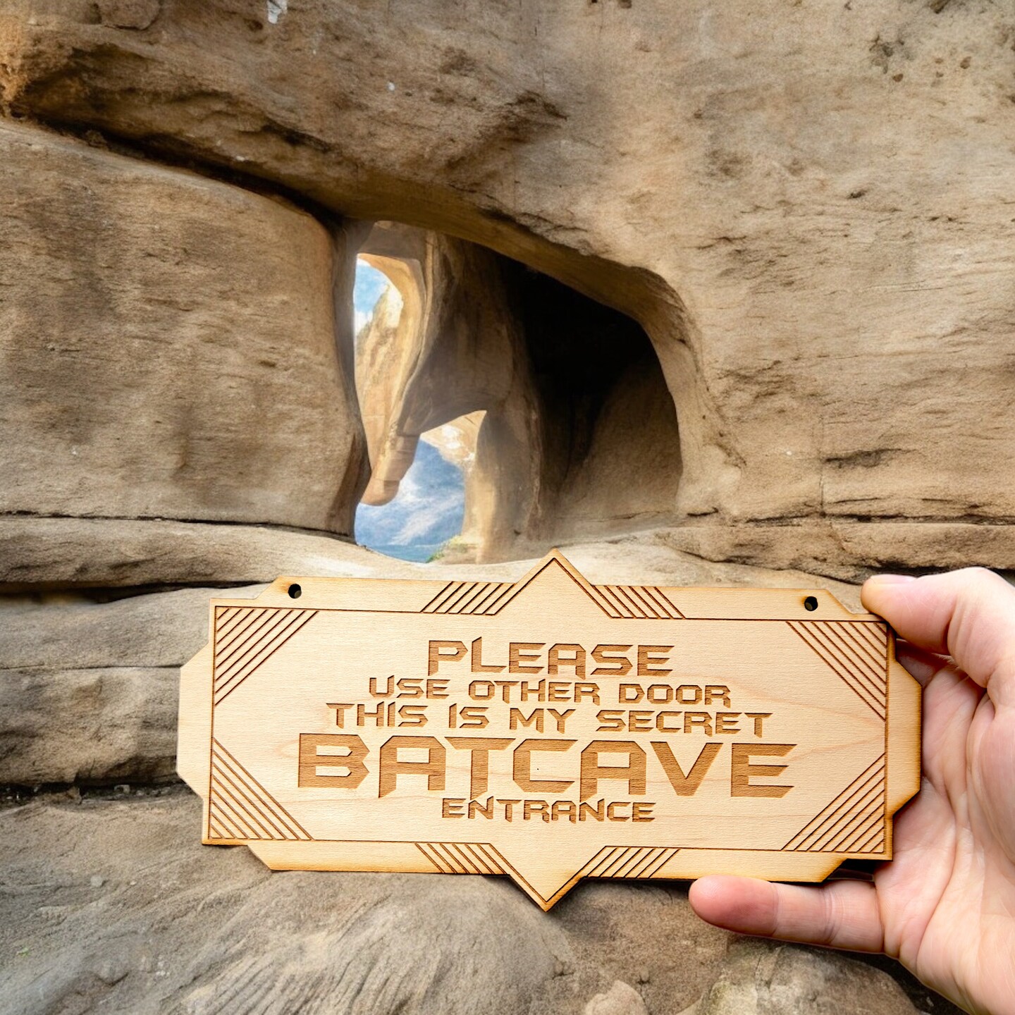 Secret Batcave Entrance - Raw Wood Door Sign 4x8