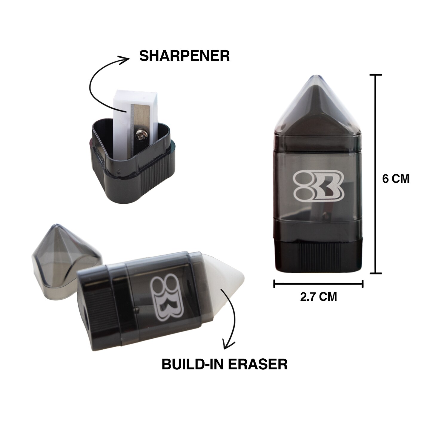 BAZIC Rex Sharpener w/ Receptacle + Eraser (2/Pack)
