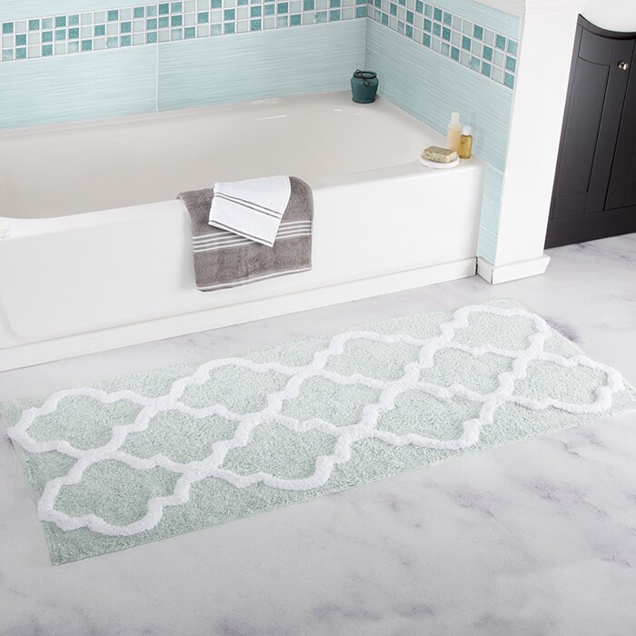 Lavish Home Seafoam 100% Cotton Trellis Bath Mat 24X60 Anti-Skid Machine Washable