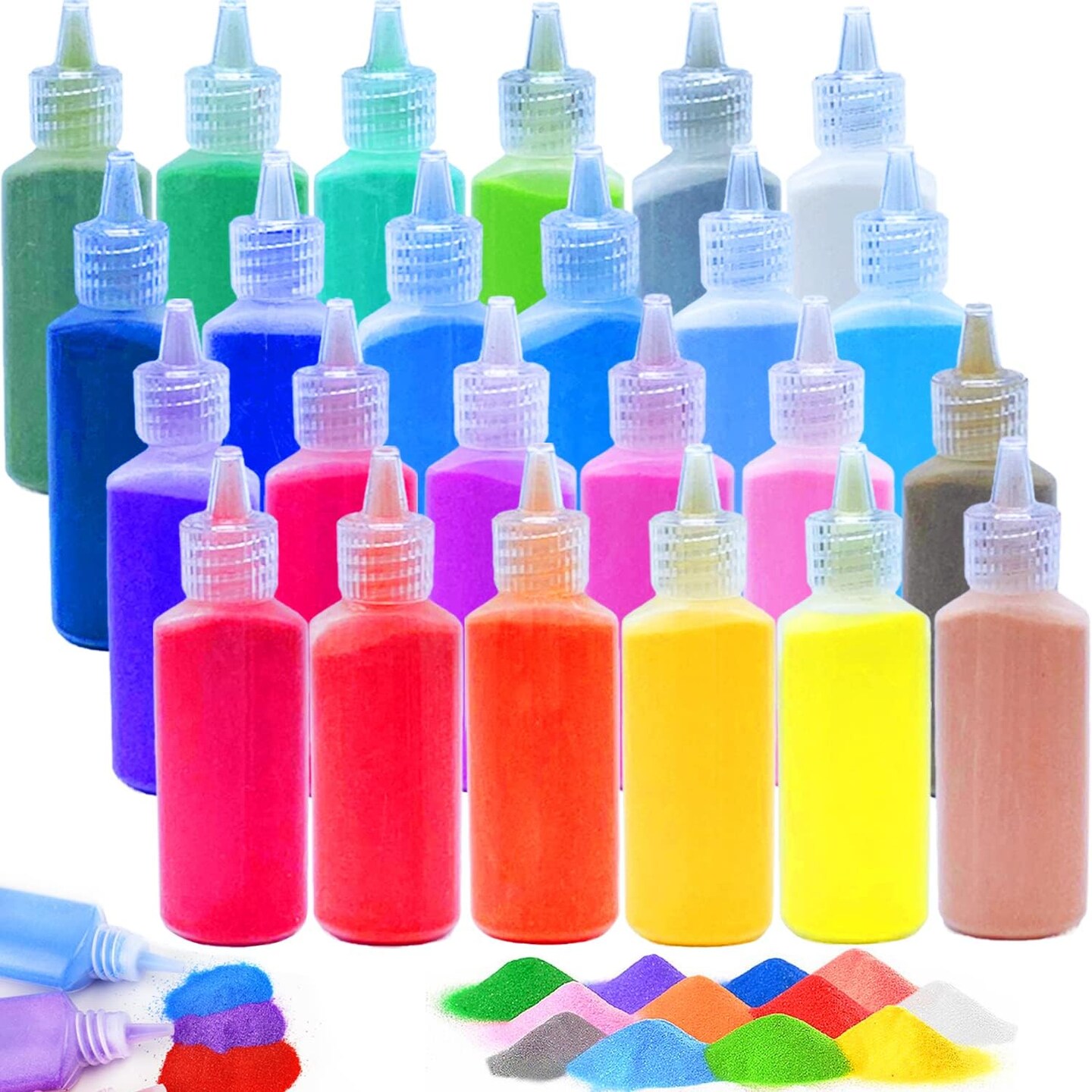 24 pieces of art sand, 1.24oz colored sand bottles, sand arts and crafts kit, scenic sand for kids, DIY sand painting, wedding decoration.