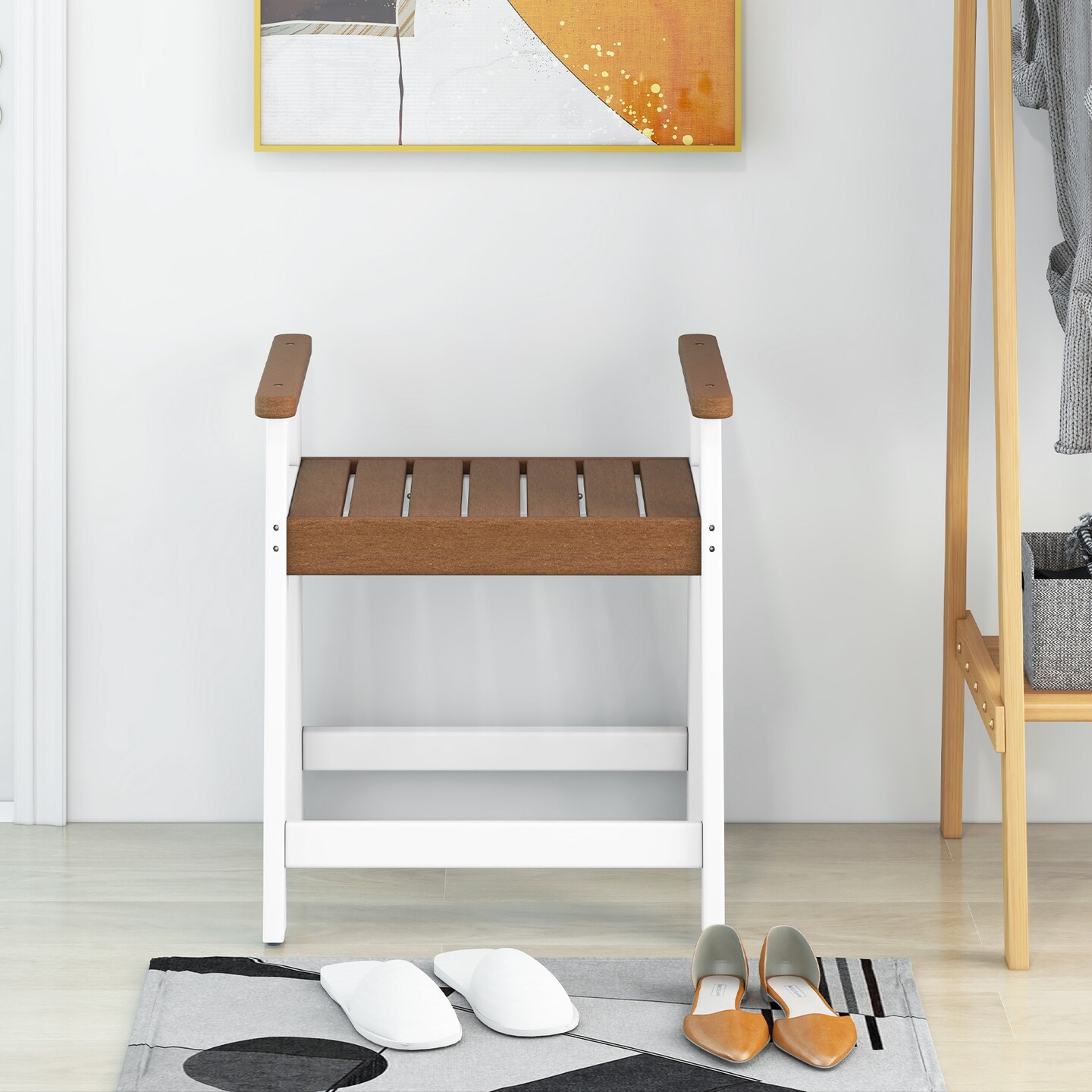 Shower Bench with Arms for Inside Shower Shaving Legs with Non-Slip Rubber Foot-pads