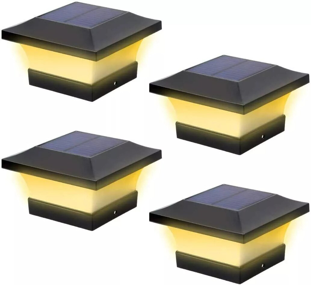 4 Pack Solar Powered 4''x4'' Fence Post Lights LED Outdoor Garden Post Cap Light