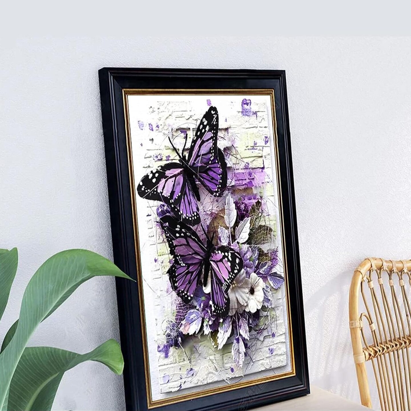 DIY 5D Round Full Drill Butterfly Flowers Diamond Art Adult 5d Diamond Painting Very Suitable for Home Leisure and Wall Decoration 11.8x15.7 (Inches) Diamond Painting