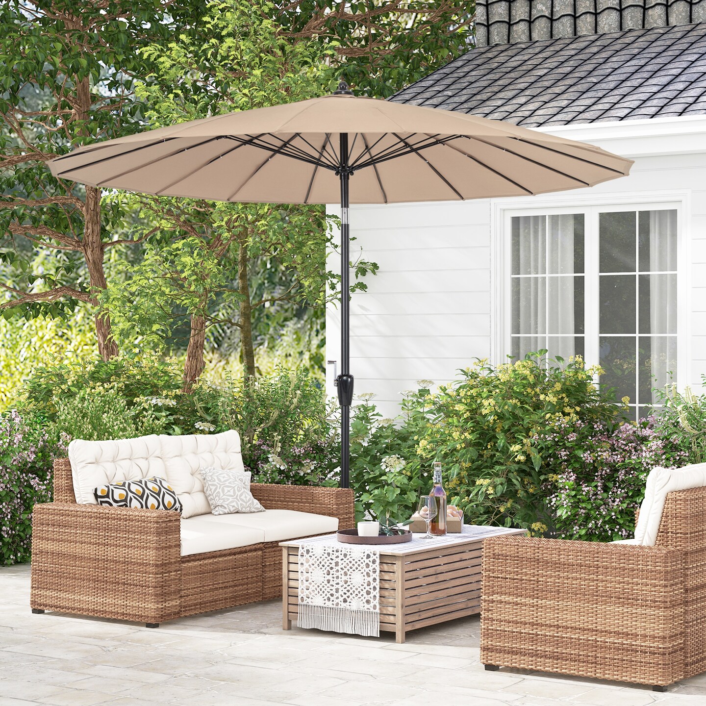 9 Feet Round Patio Umbrella With 18 Fiberglass Ribs