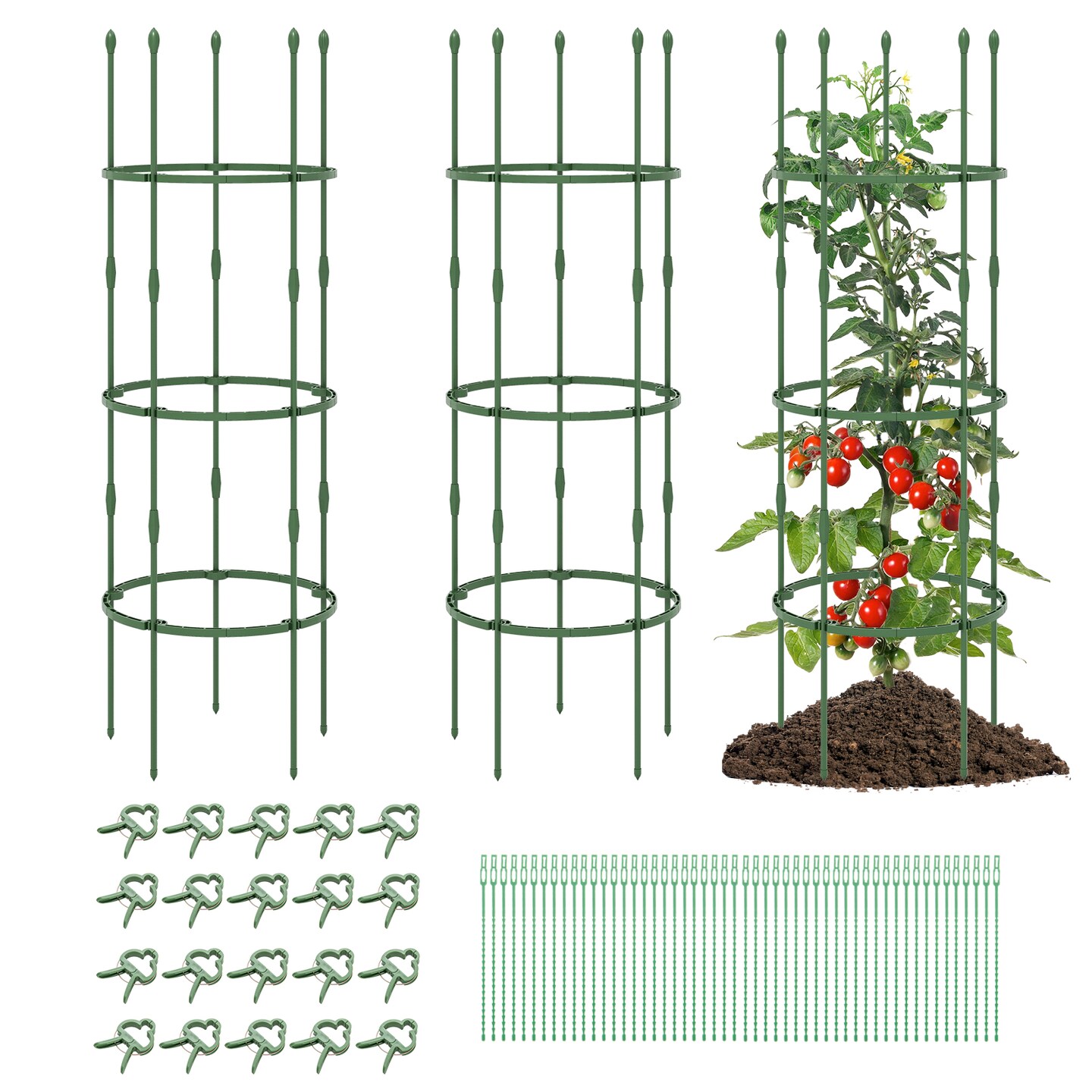 3-pack Garden Trellis 60" Tall Plant Support Stands With Clips And Ties-M