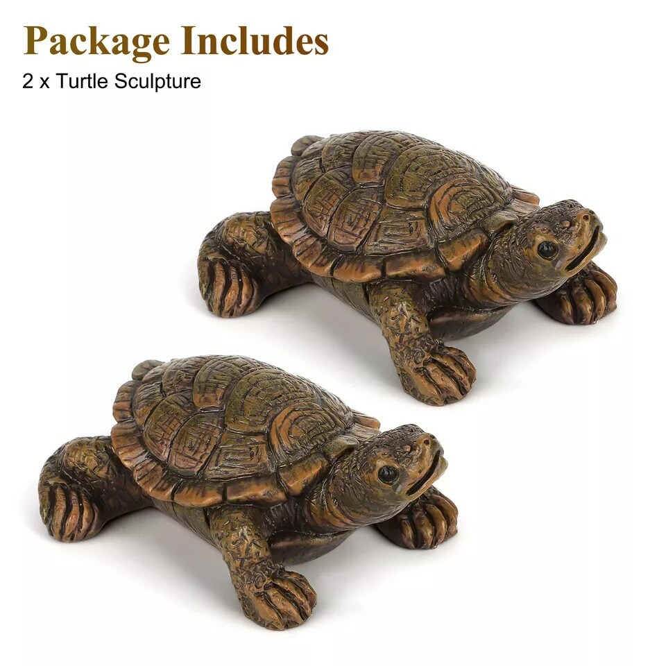 2Pcs Garden Tortoise Statue Turtle Figurine Lawn Art Ornament Patio Home Decor