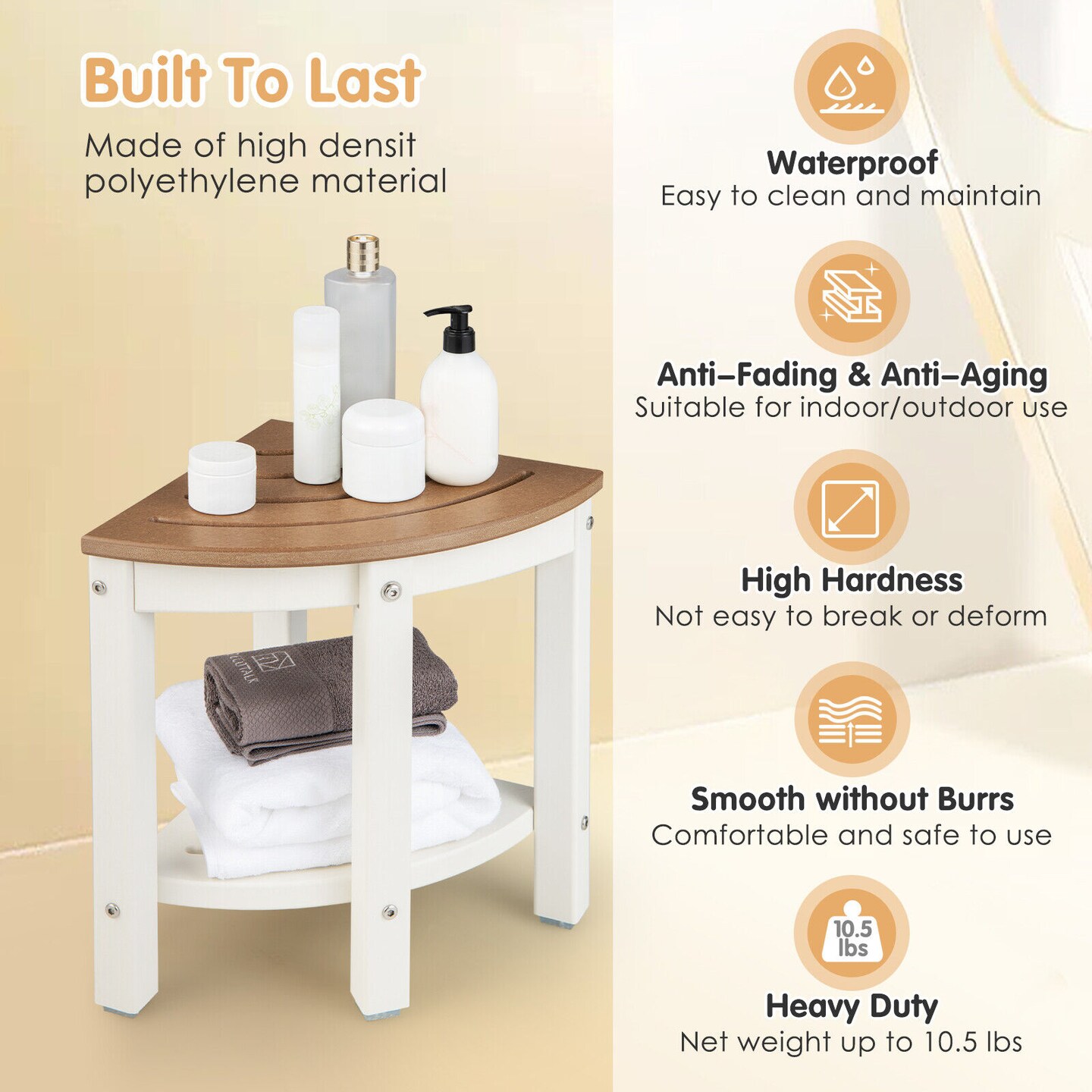 Corner Shower Bench Stool with Storage Shelf for Shaving Legs