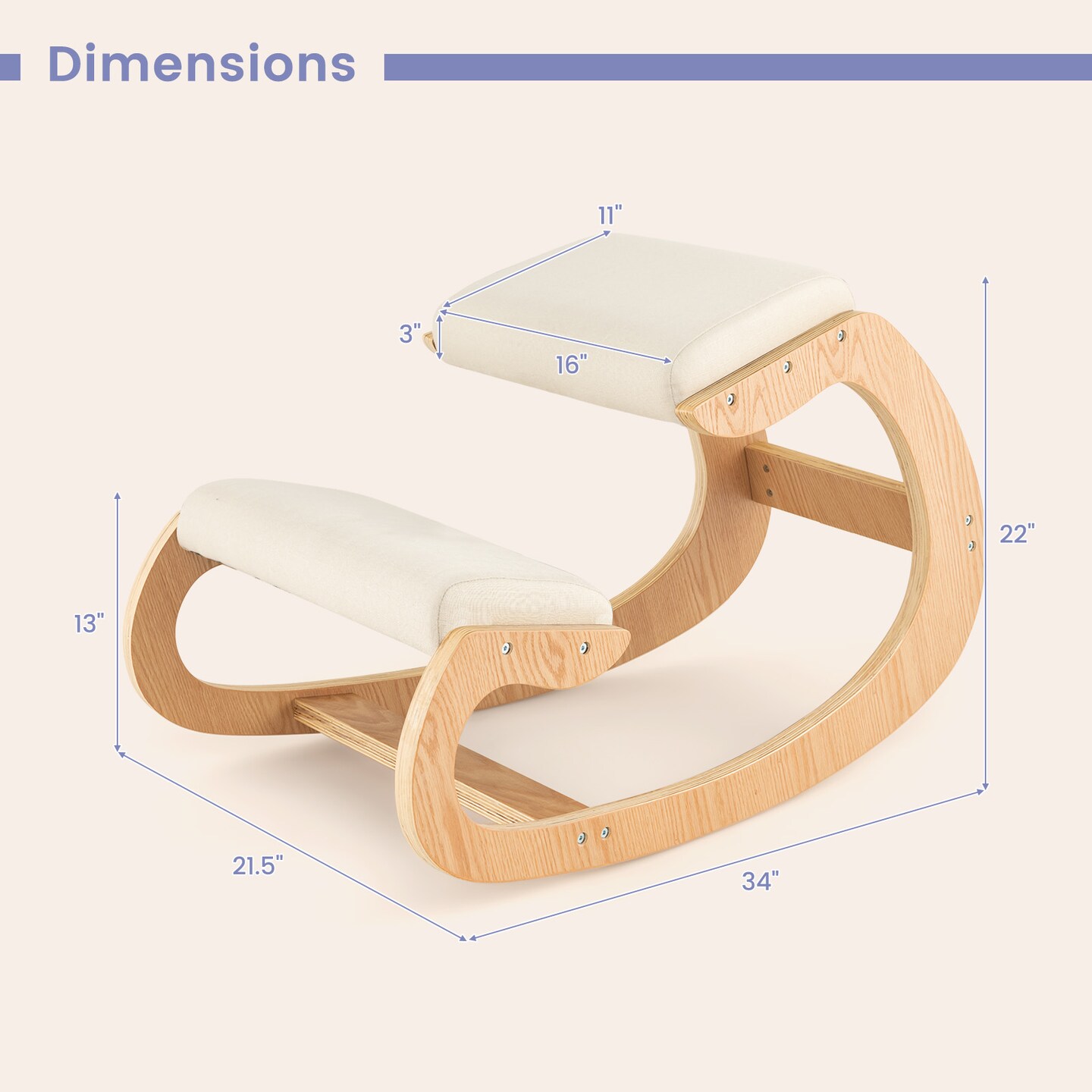 Wooden Rocking Chair With Comfortable Padded Seat Cushion And Knee Support